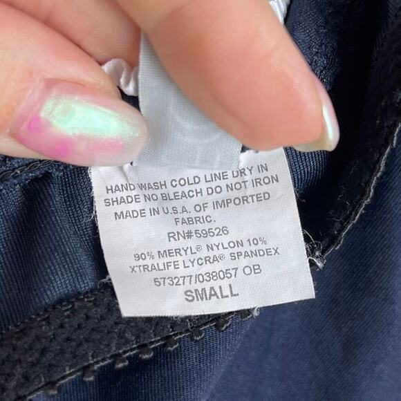 Becca Women's Size Small Floral Embroidered Crochet Strap Navy Tankini Swim Top - Picture 12 of 13